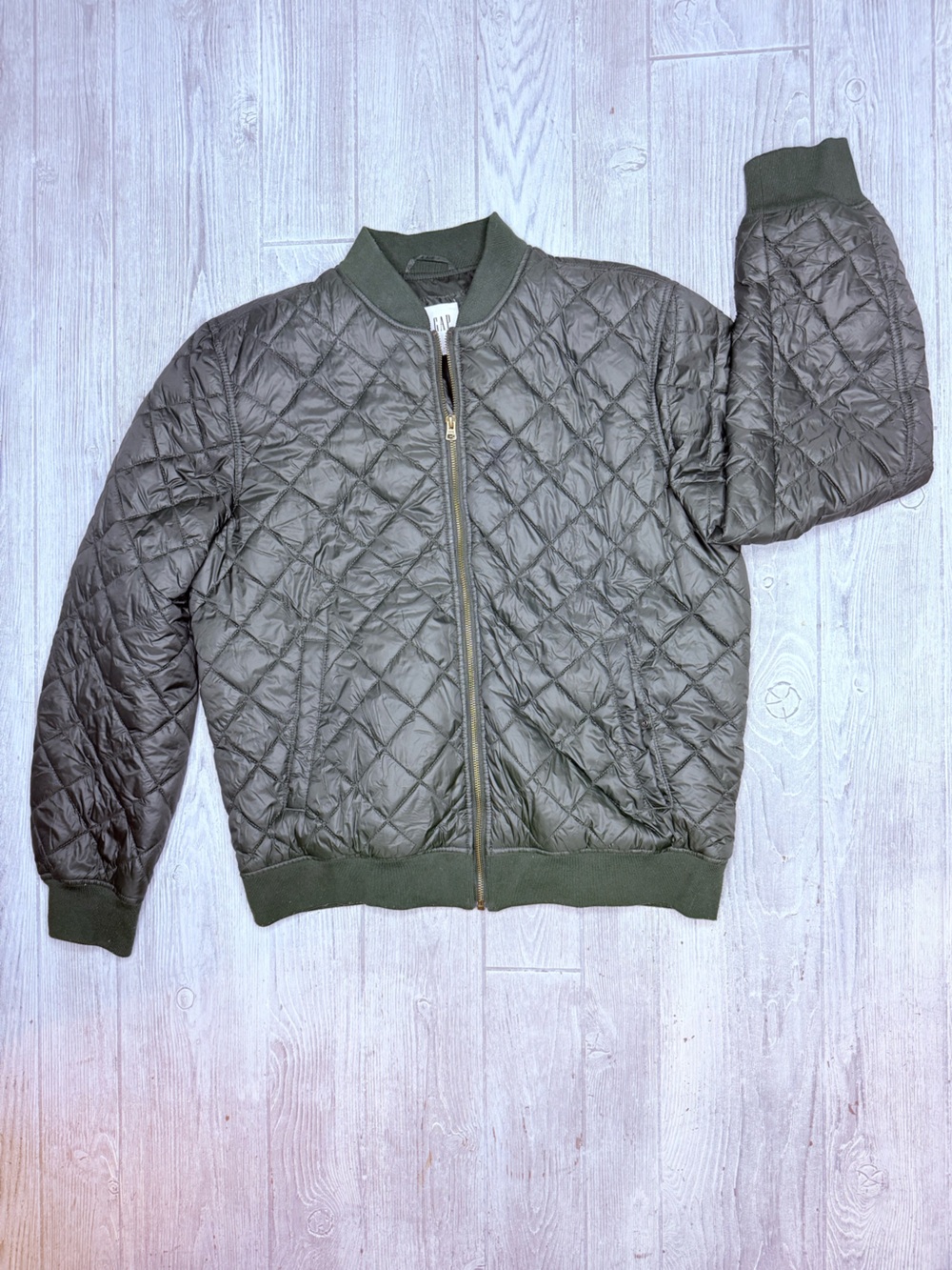 Gap forbidden forest Quilted Bomber Jacket full front zip long sleeve large
